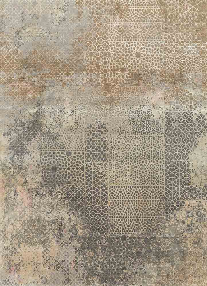  beige and brown wool and bamboo silk Hand Knotted Rug